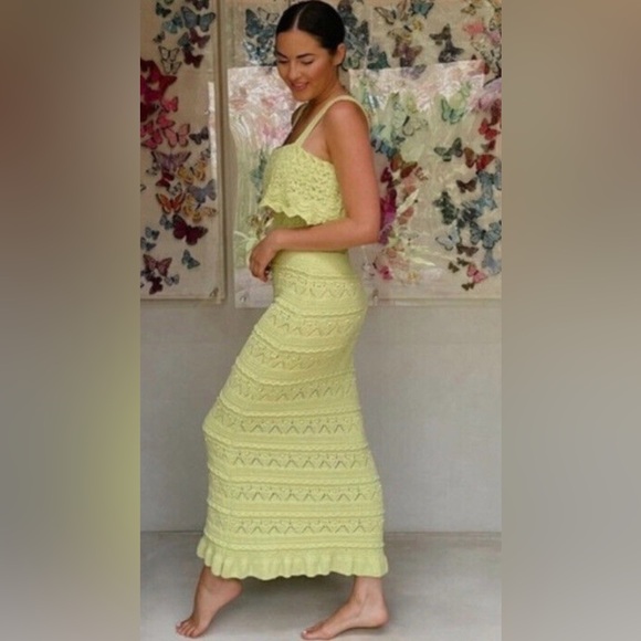 Zara Dresses & Skirts - ZARA Lime Green Crochet Maxi Dress